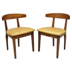 Vintage Mid-Century Modern Cherry Wood Curved Back Hoof Leg Side Chair, a Pair