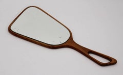Mid Century Modern Vintage Cherrywood Hand Mirror 1950s