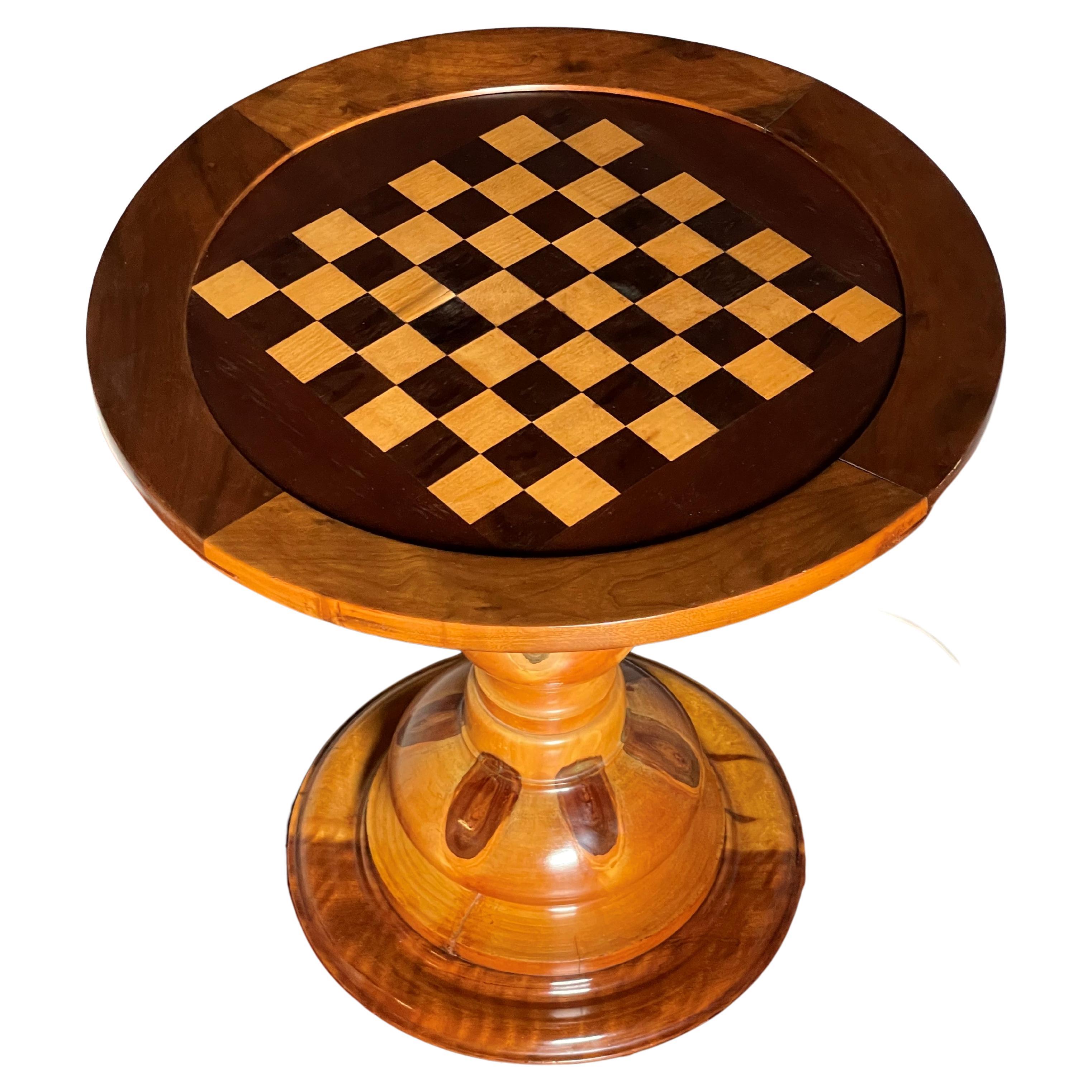 Mid-Century Modern Chess Table of Wood with Stunning Tree Knots Pattern & Light