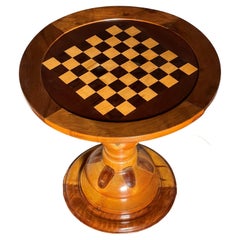 Retro Mid-Century Modern Chess Table of Wood with Stunning Tree Knots Pattern & Light