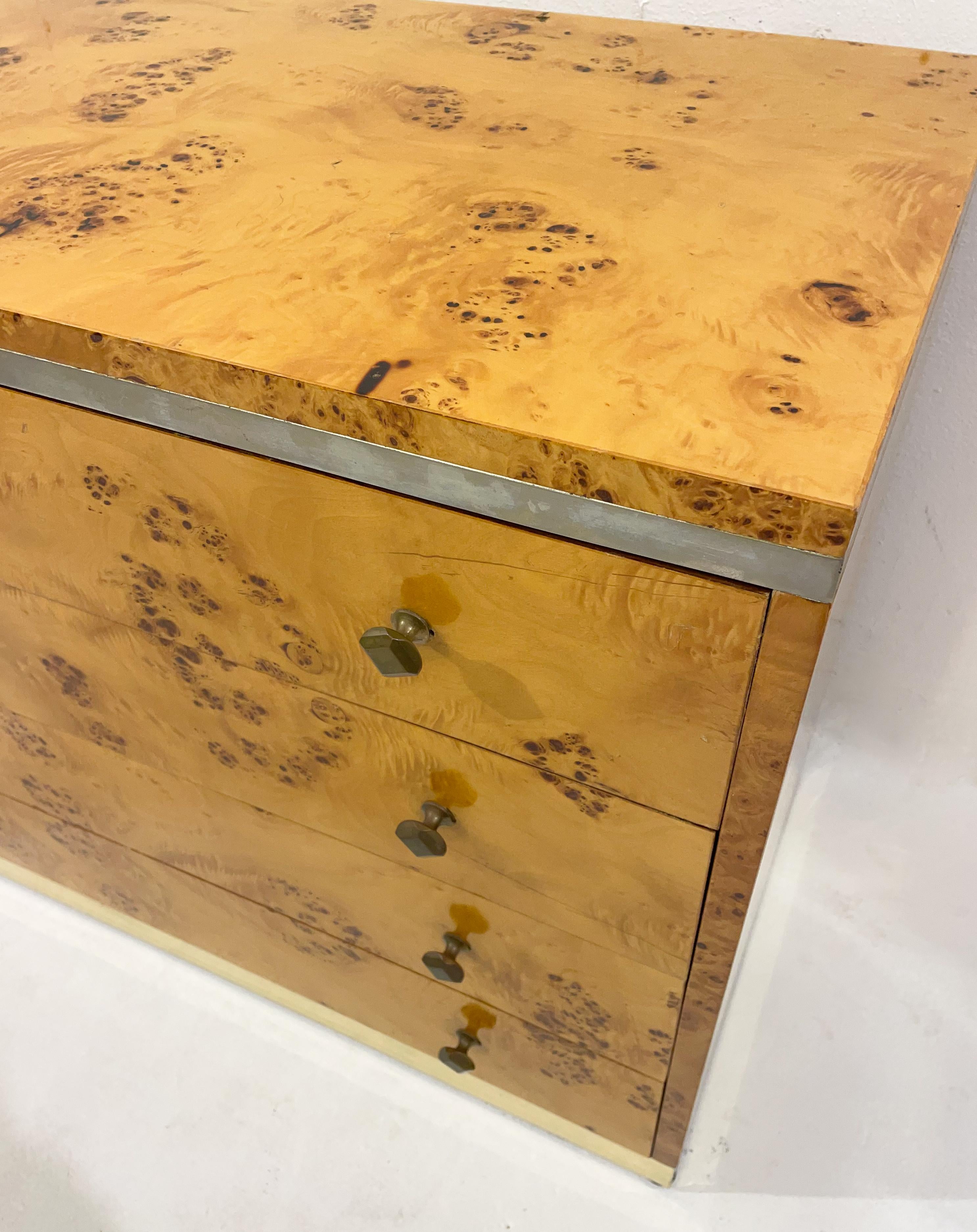 Late 20th Century Mid-Century Modern Chest, Ash Burl and Brass, Italy, 1970s For Sale