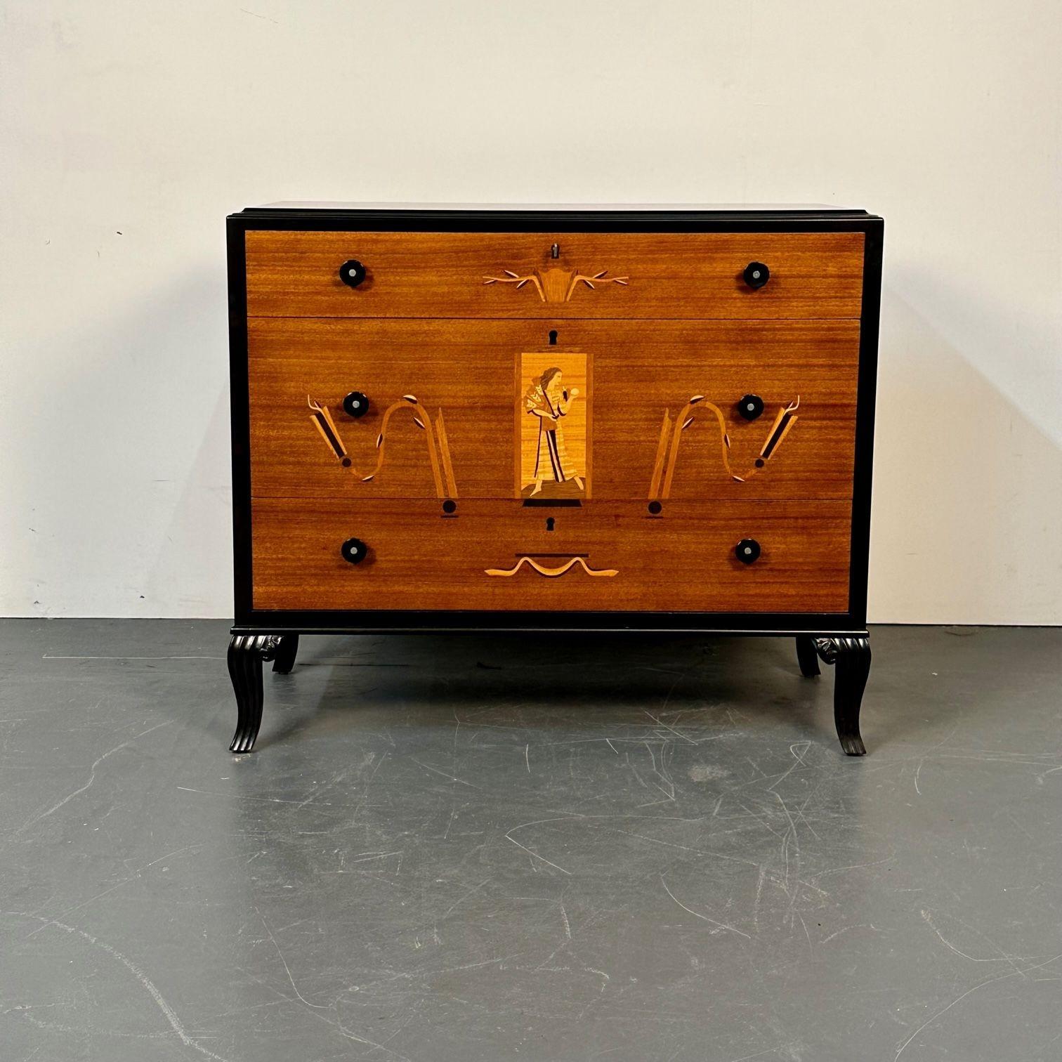 Mid-Century Modern Chest, Bedside Table, Commode, Italian, Mahogany and Ebonized In Good Condition In Stamford, CT