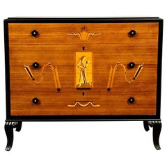 Mid-Century Modern Chest, Bedside Table, Commode, Italian, Mahogany and Ebonized
