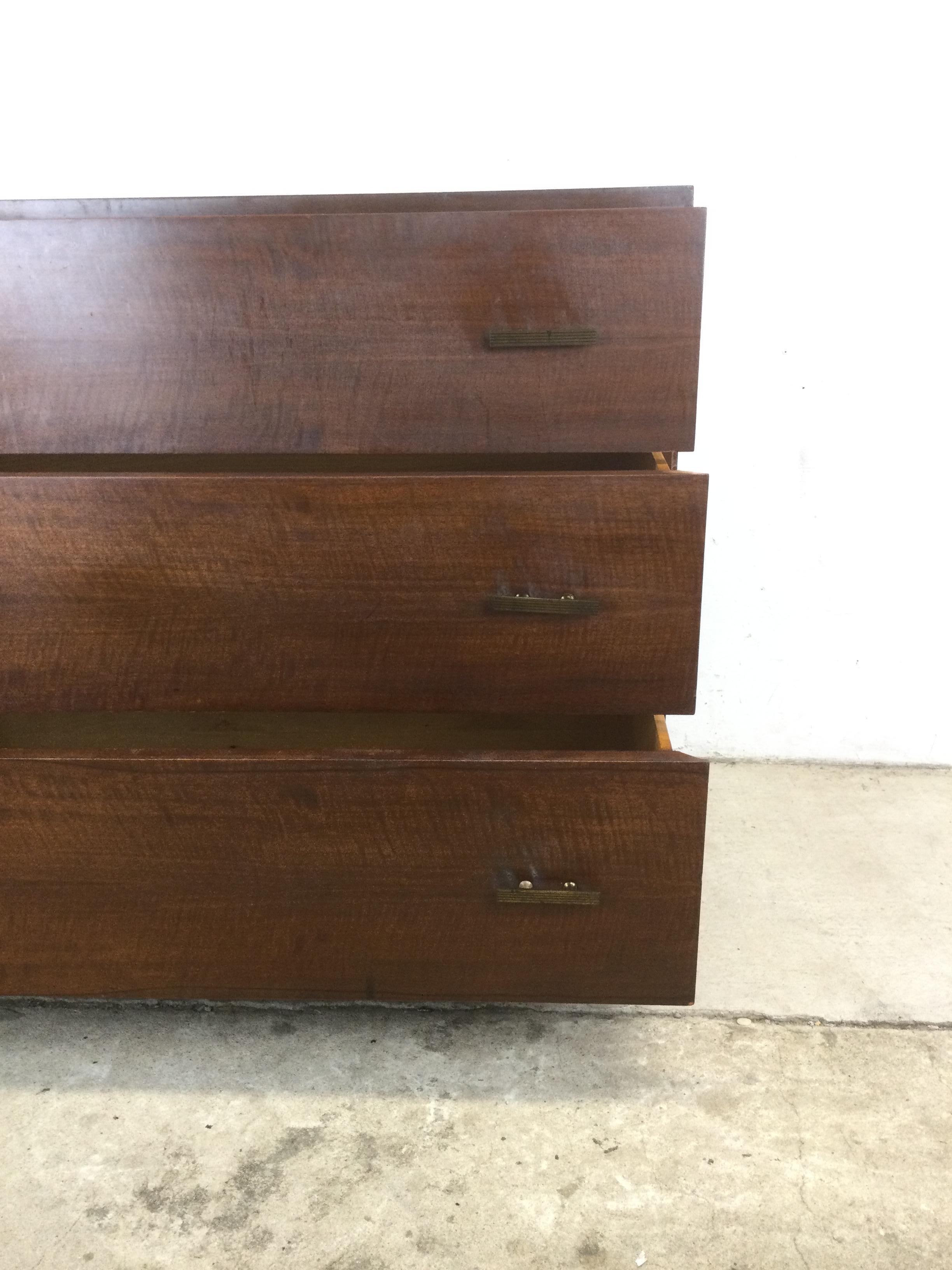 Mid Century Modern Chest of 3 Drawers with Brass Hardware For Sale 4
