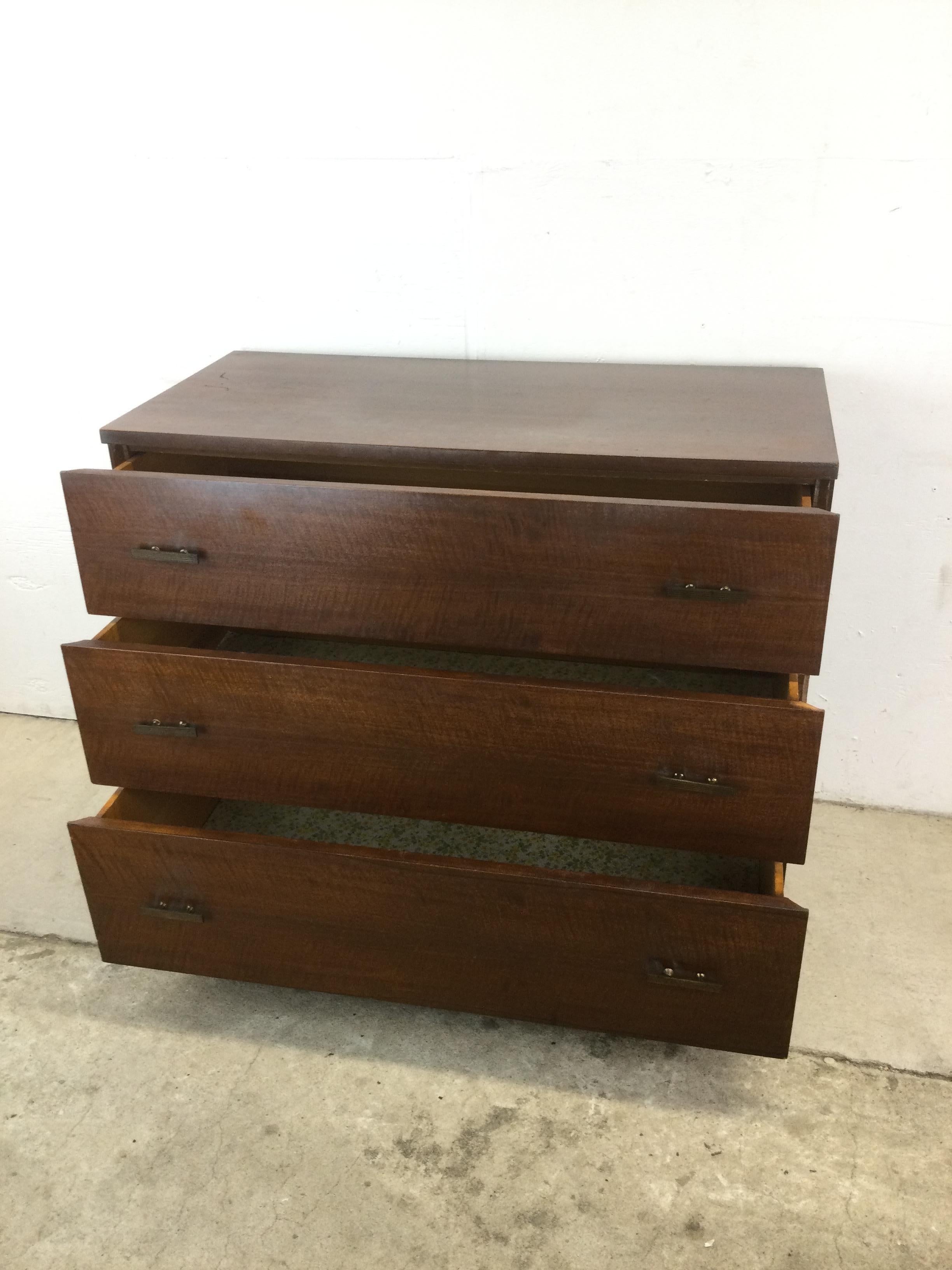 Mid Century Modern Chest of 3 Drawers with Brass Hardware For Sale 6