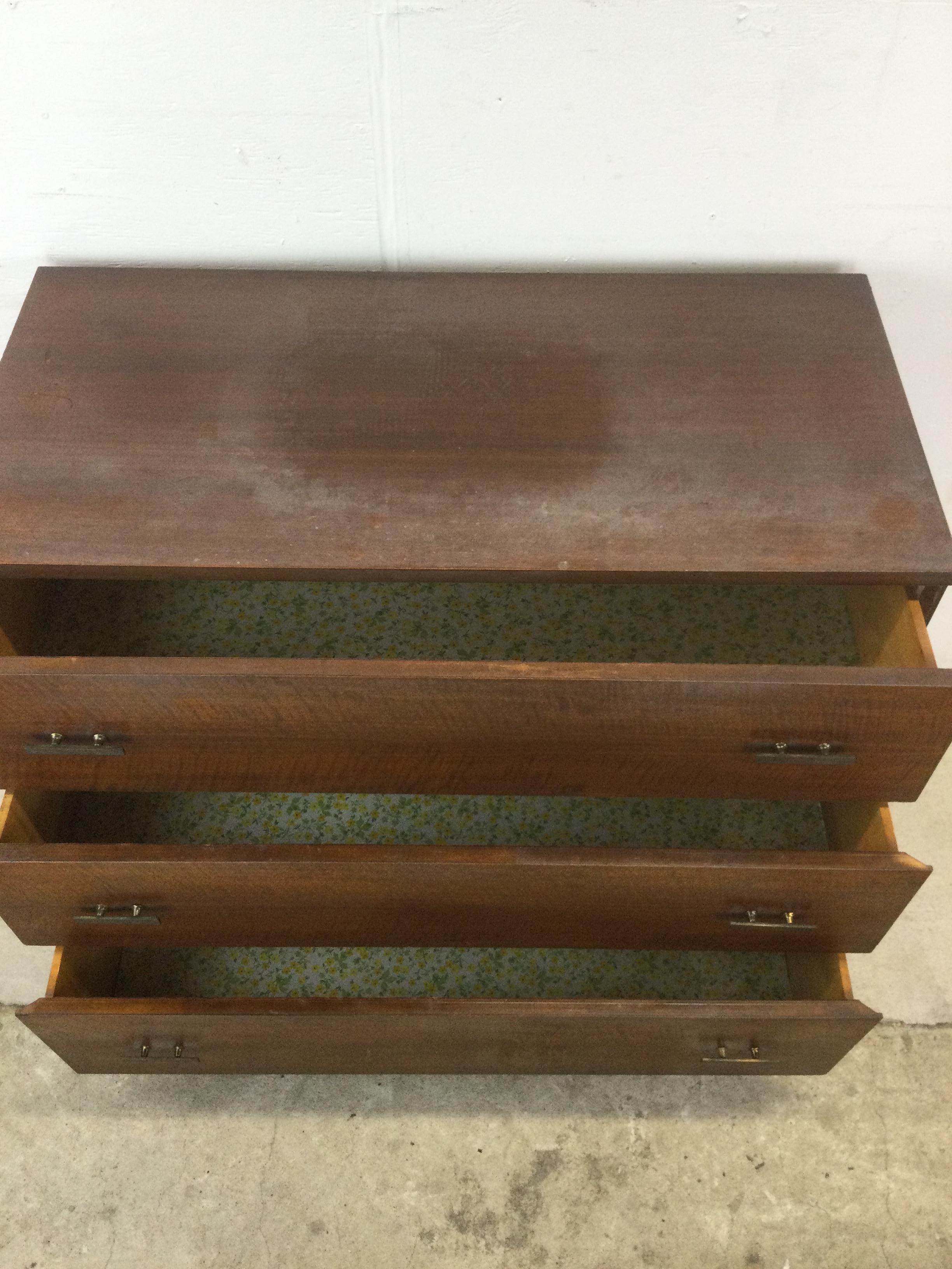 Mid Century Modern Chest of 3 Drawers with Brass Hardware For Sale 2