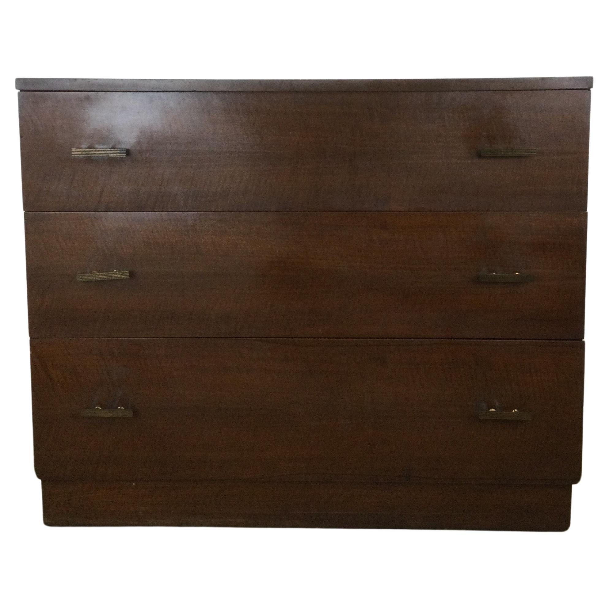 Mid Century Modern Chest of 3 Drawers with Brass Hardware For Sale