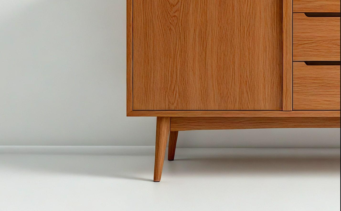 Aggiungi un'eleganza senza tempo al tuo spazio abitativo con questa cassettiera in stile Mid-Century Modern, realizzata in legno massiccio di prima qualità. Progettato sia per la funzionalità che per l'estetica, questo mobile presenta una