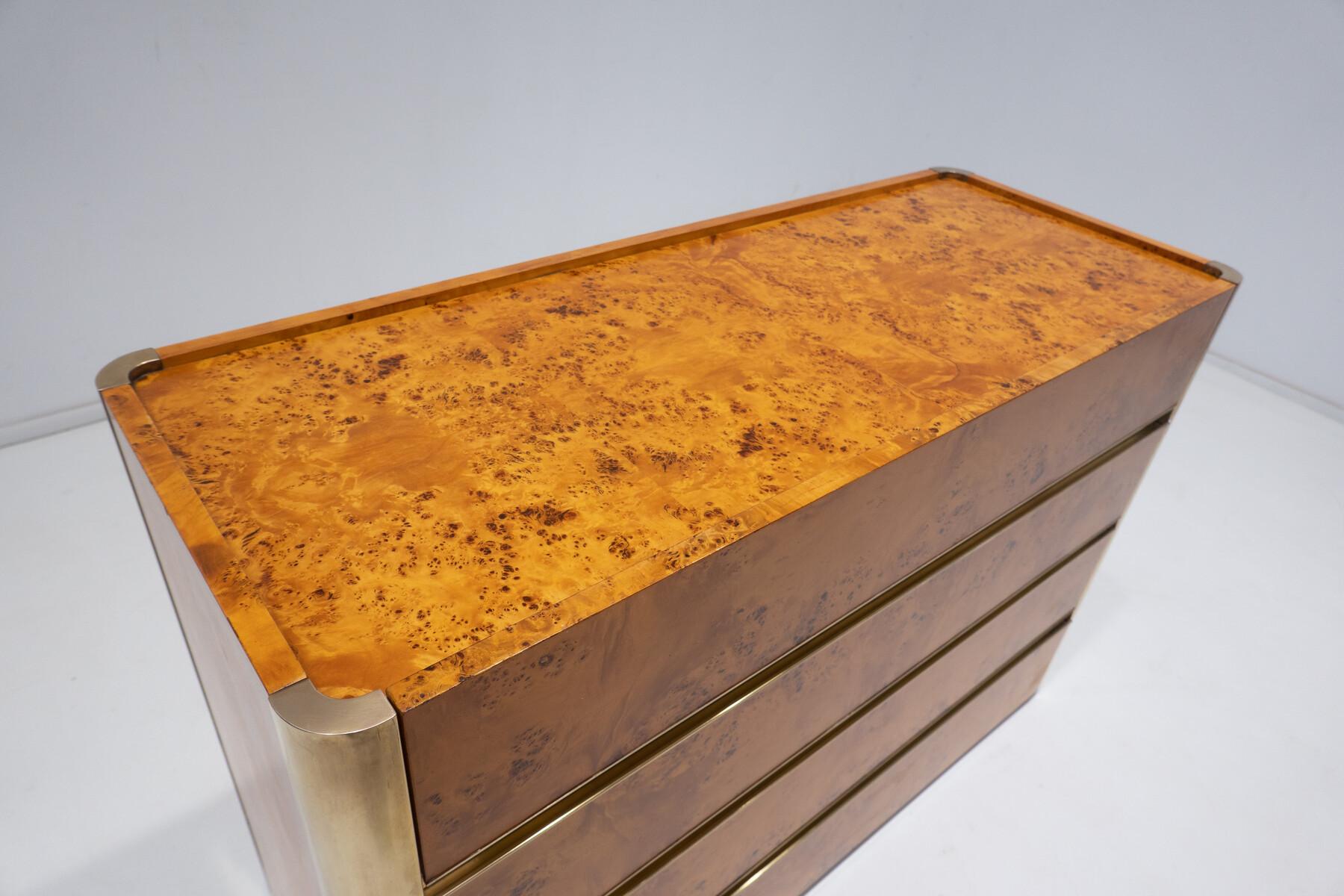 Mid-Century Modern Chest of Drawers, Ash Burl and Brass, Italy, 1970s 1