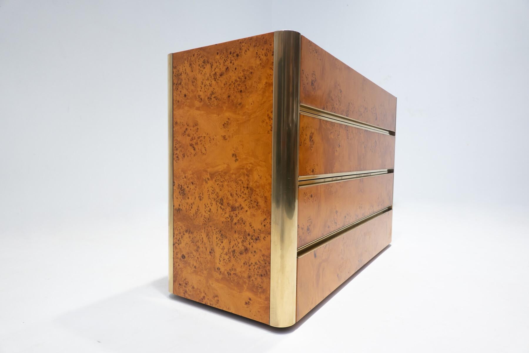 Mid-Century Modern Chest of Drawers, Ash Burl and Brass, Italy, 1970s 3