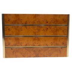 Mid-Century Modern Chest of Drawers, Ash Burl and Brass, Italy, 1970s