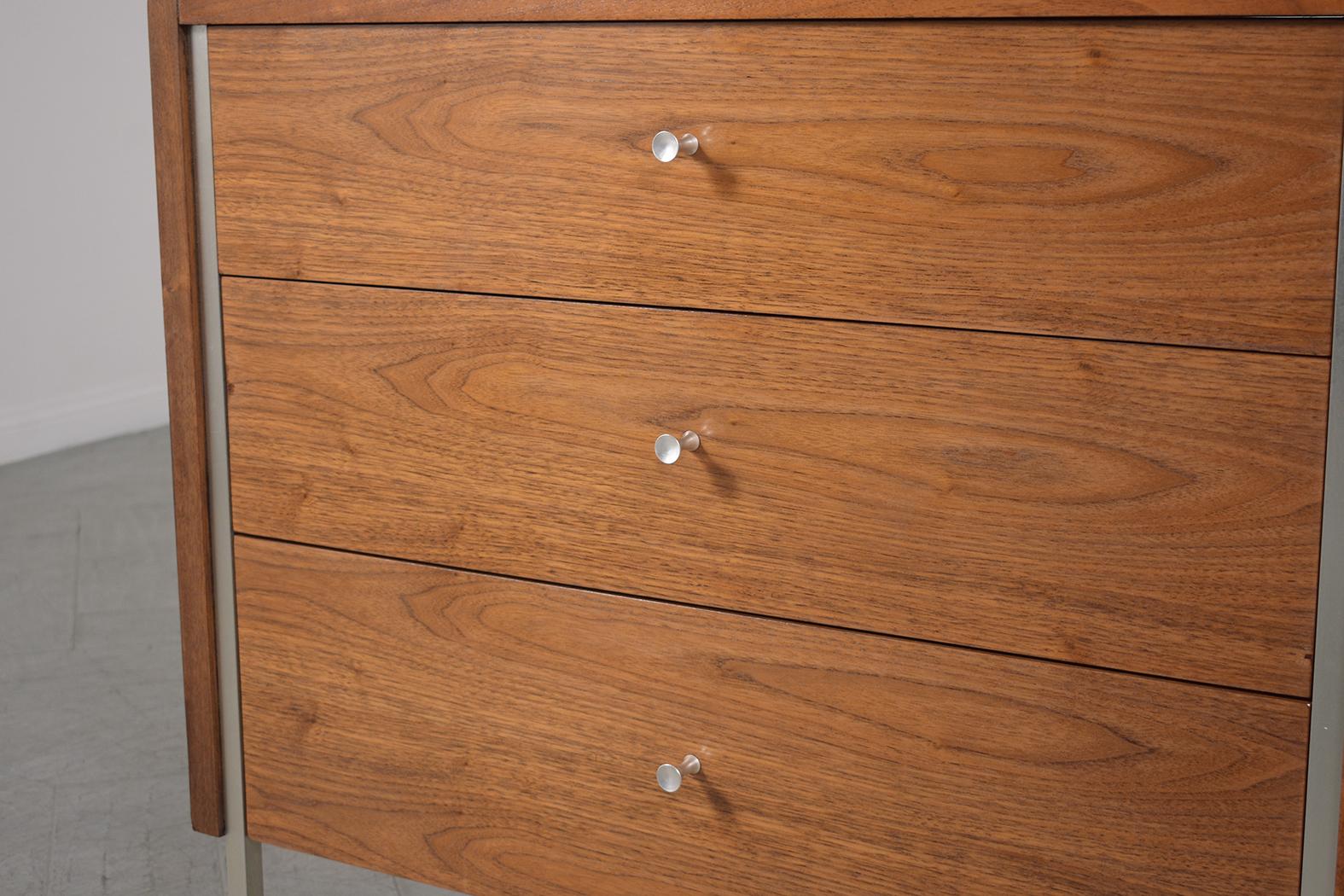 Mid-Century Modern Restored Mid-Century Walnut Chest of Drawers with Brushed Steel Moldings For Sale
