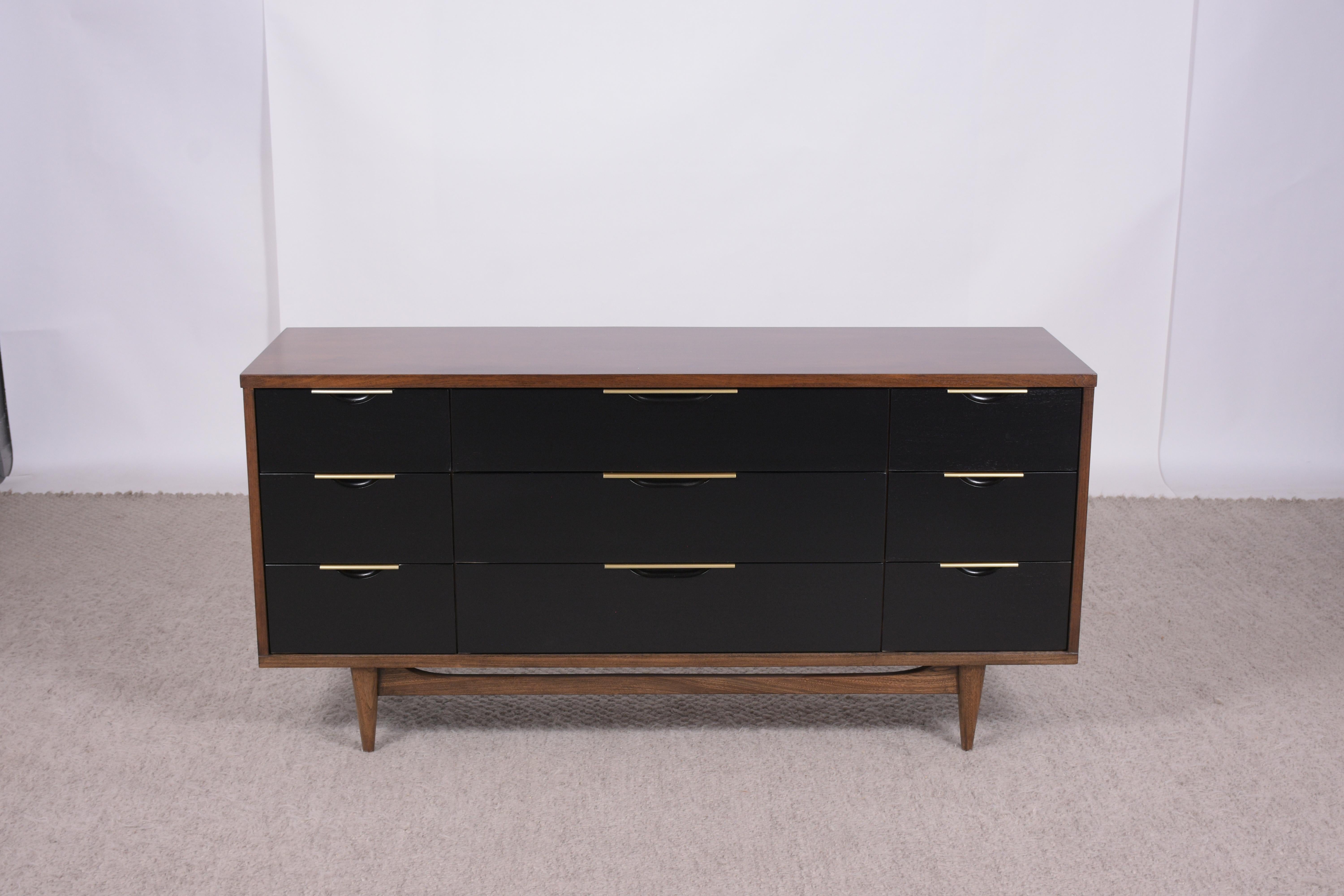 American Mid-Century Elegance: Stunning Walnut Dresser with Chrome Accents