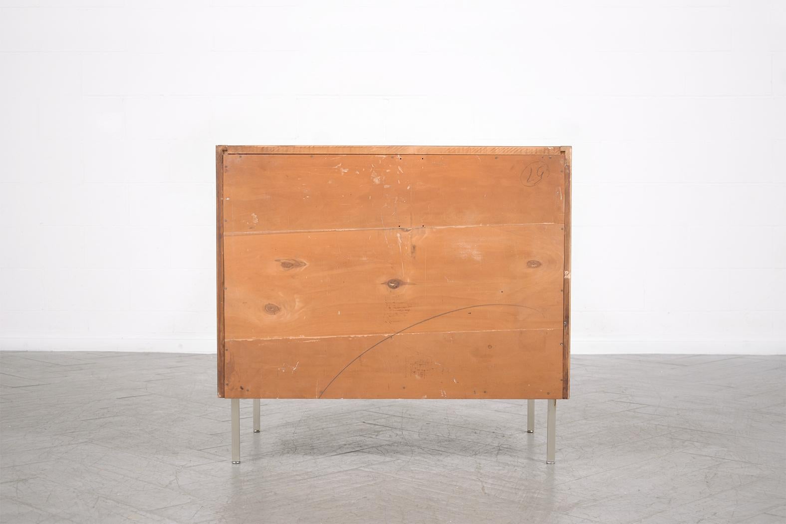 Restored Mid-Century Walnut Chest of Drawers with Brushed Steel Moldings For Sale 4