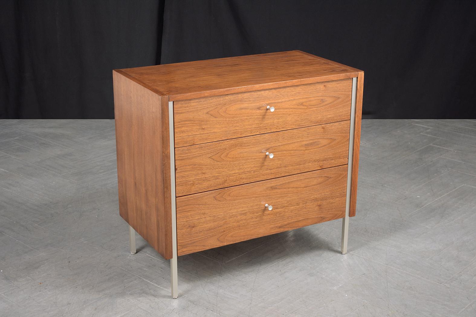 Mid-20th Century Restored Mid-Century Walnut Chest of Drawers with Brushed Steel Moldings For Sale