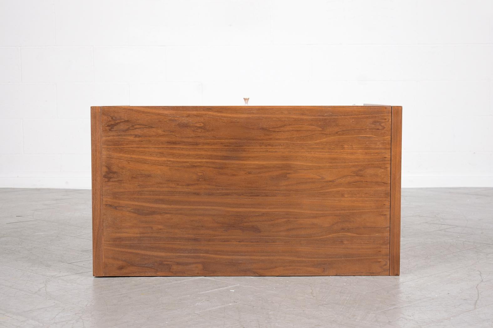 Restored Mid-Century Walnut Chest of Drawers with Brushed Steel Moldings For Sale 5