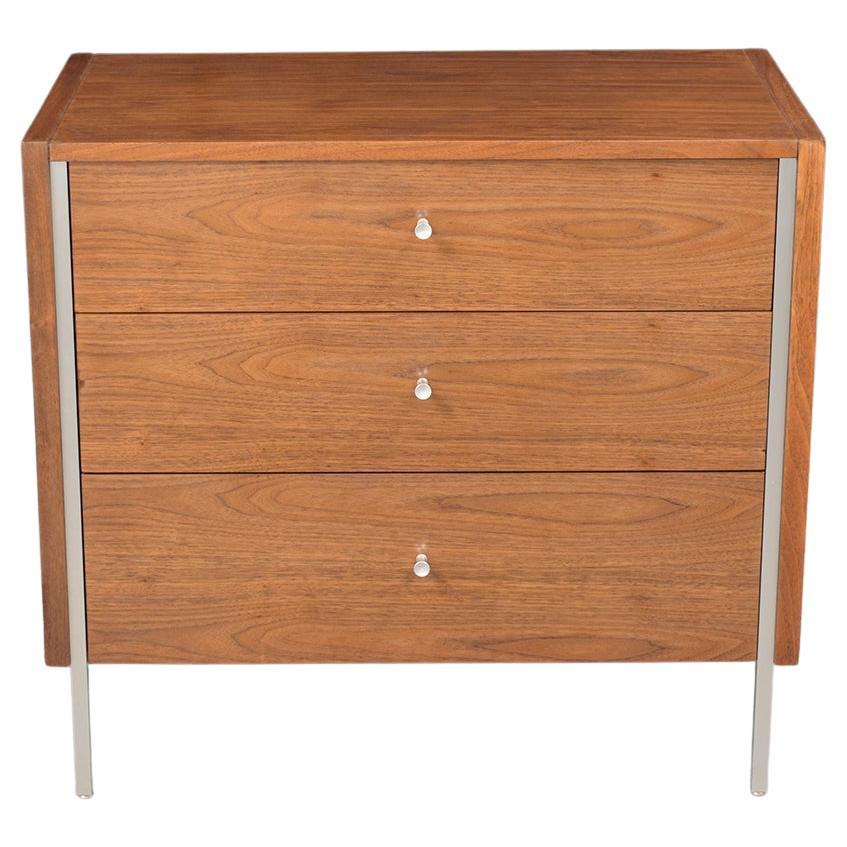 Restored Mid-Century Walnut Chest of Drawers with Brushed Steel Moldings For Sale