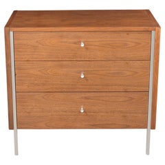 Retro Restored Mid-Century Walnut Chest of Drawers with Brushed Steel Moldings