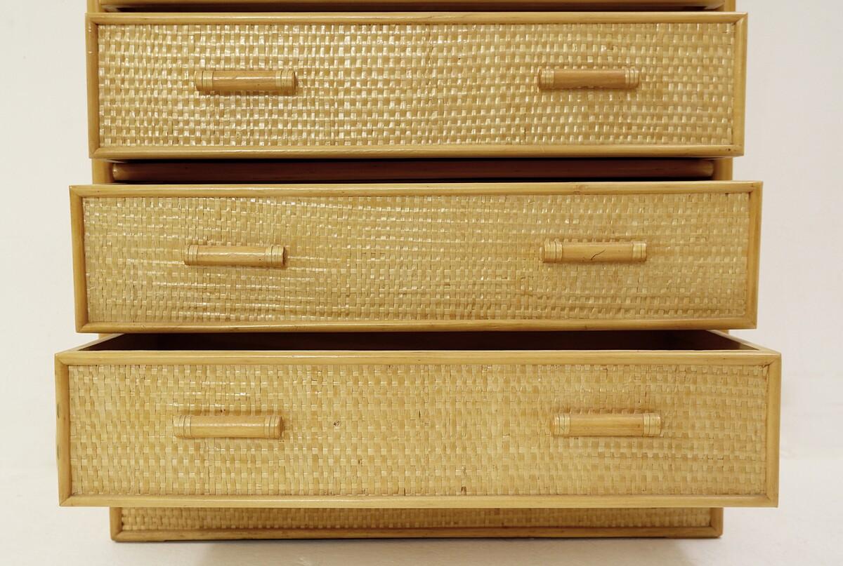 Mid-Century Modern Chest of Drawers in Bamboo and Rattan In Good Condition In Brussels, BE