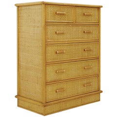 Vintage Mid-Century Modern Chest of Drawers in Bamboo and Rattan