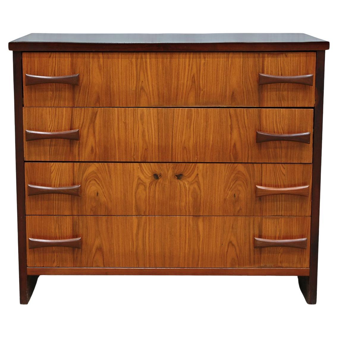 Mid-Century Modern Chest of Drawers in Caviuna wood, Unknown, c. 1950 For Sale