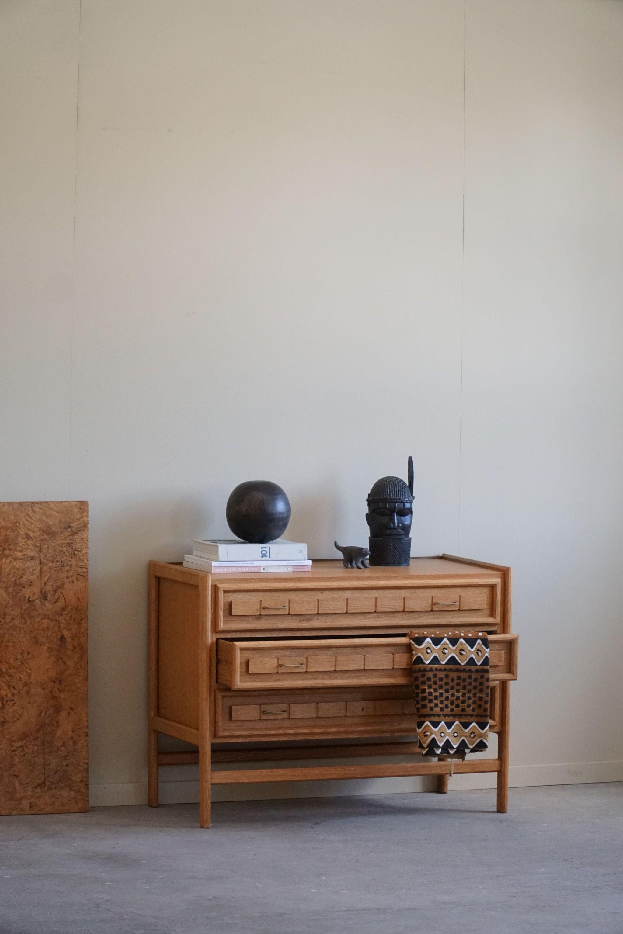 Brass Mid-Century Modern, Chest of Drawers in Oak, By a Danish Cabinetmaker in 1960s