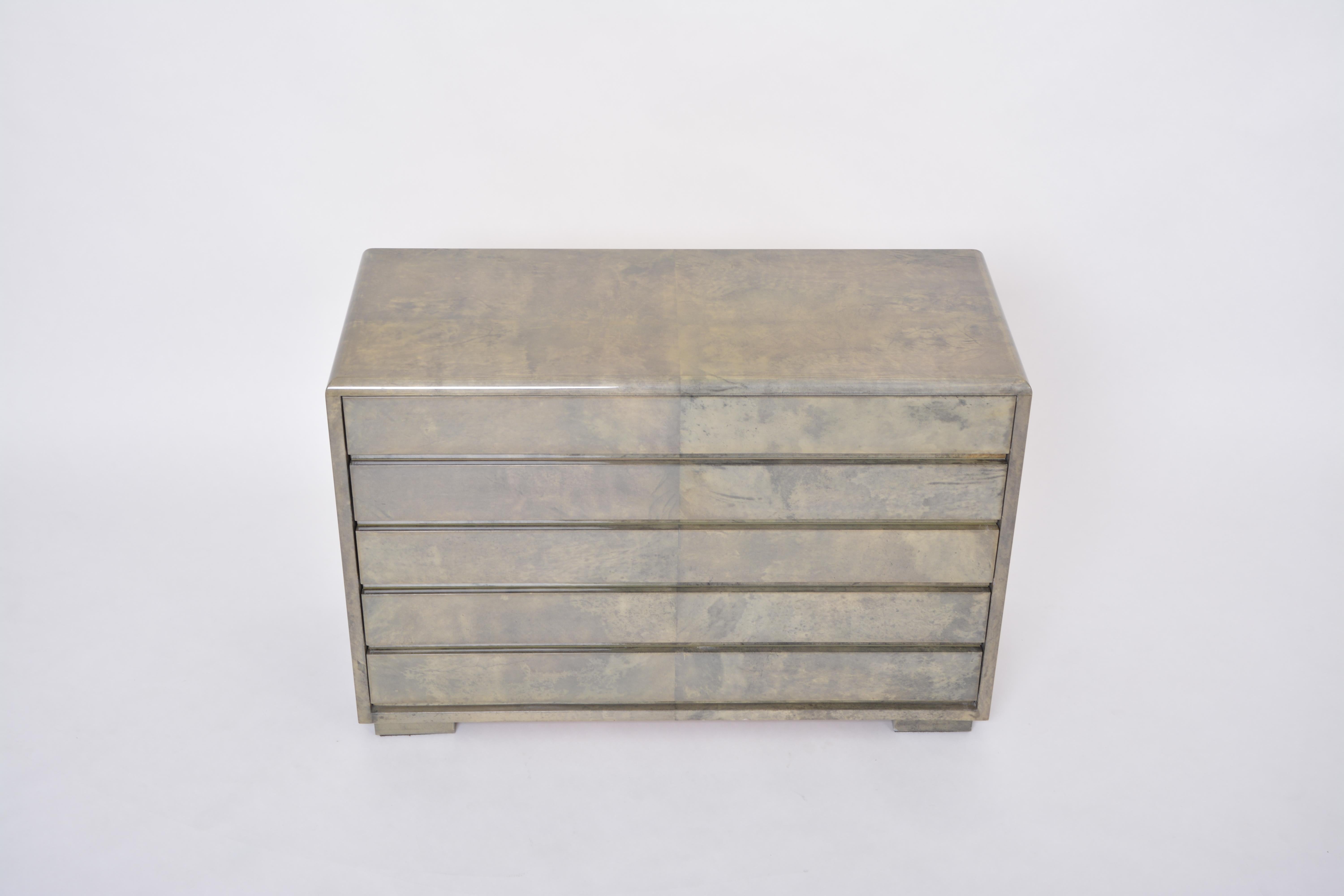 Italian Mid-Century Modern Chest of drawers made of laquered Goat Skin by Aldo Tura