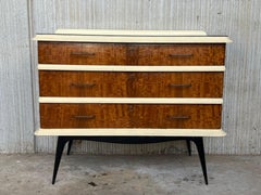 Mid Century Modern Chest of Drawers or Commode in Wood/Cream with Black Legs