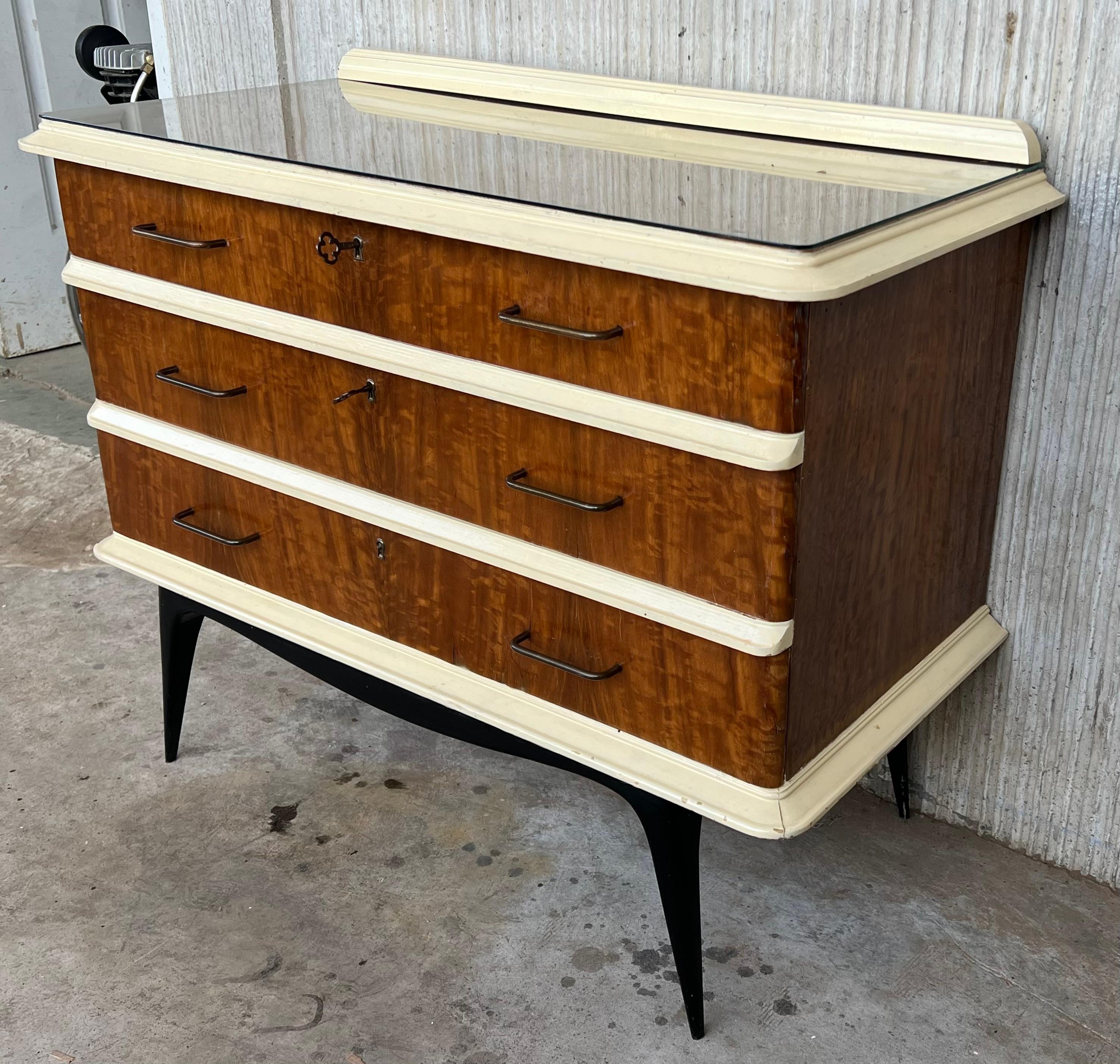 Mid-Century Modern Mid Century Modern Chest of Drawers or Commode in Wood/Cream with Black Legs For Sale