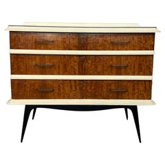 Mid Century Modern Chest of Drawers or Commode in Wood/Cream with Black Legs