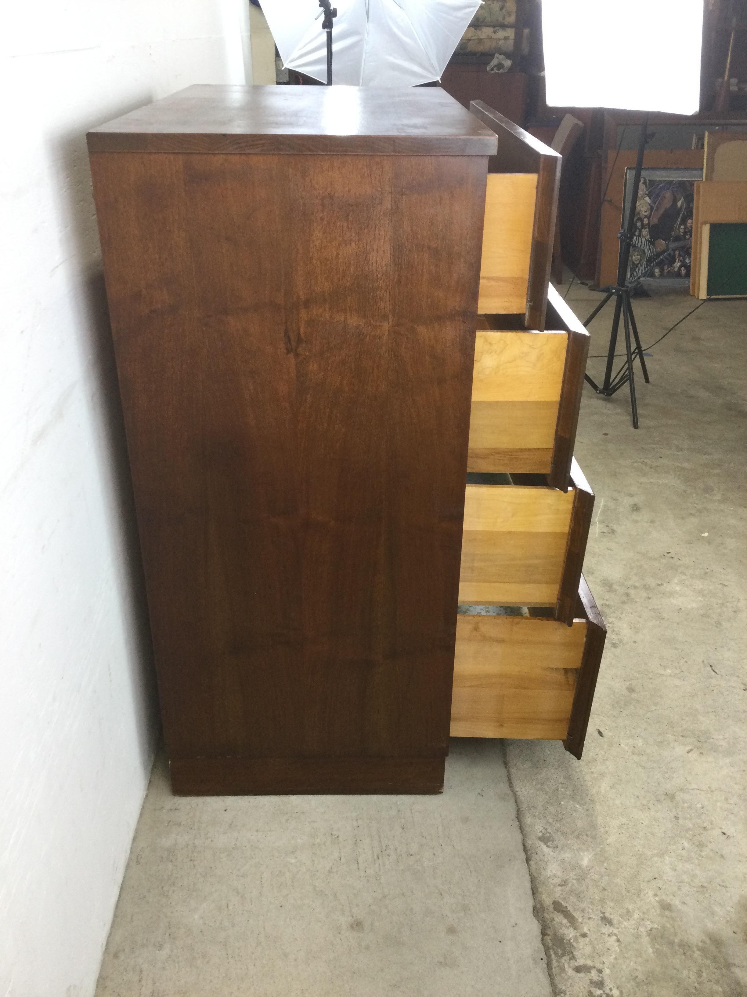 Mid Century Modern Chest of Four Drawers with Brass Hardware For Sale 6
