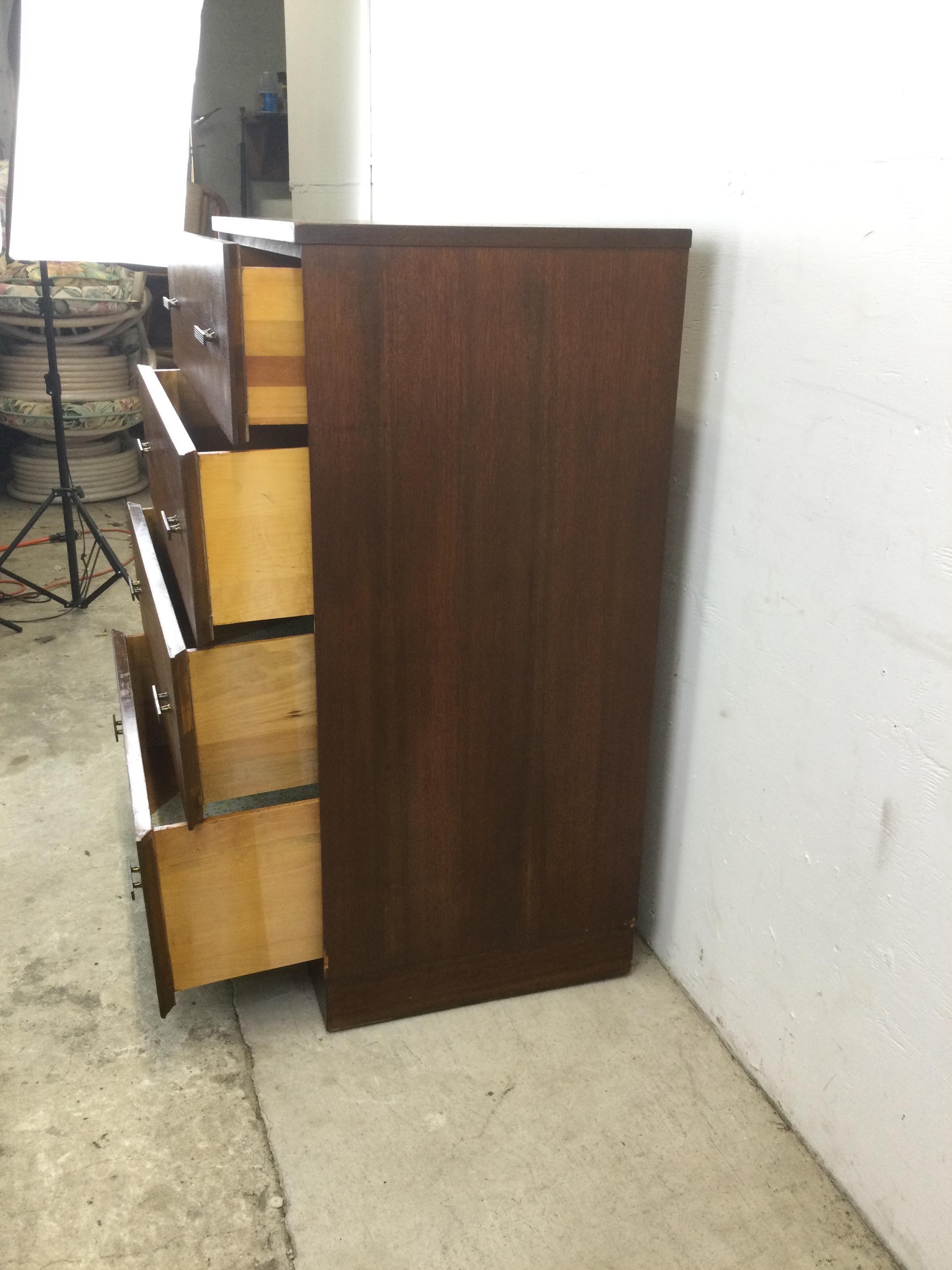 Mid Century Modern Chest of Four Drawers with Brass Hardware For Sale 7