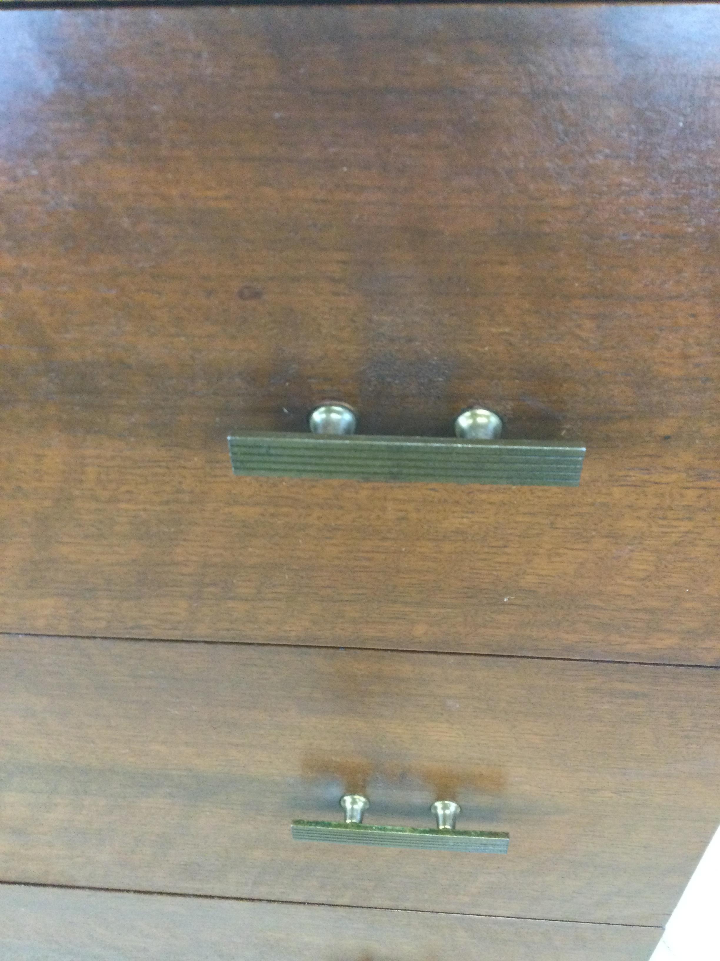 Mid Century Modern Chest of Four Drawers with Brass Hardware For Sale 2