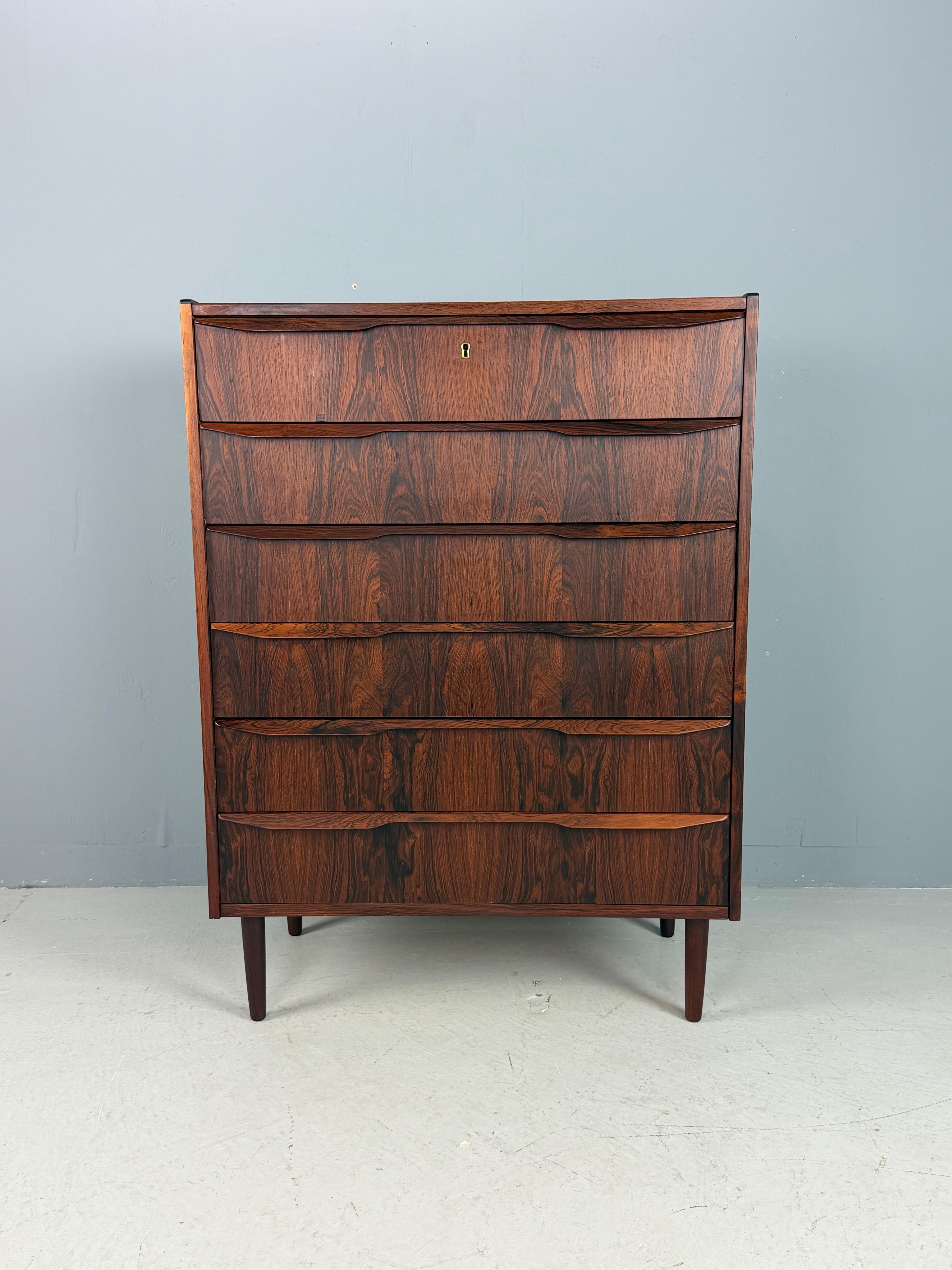 Mid-Century moderno Mid-Century Modern Chest of Six Drawers, Tallboy in Teak, Denmark 1960s in vendita