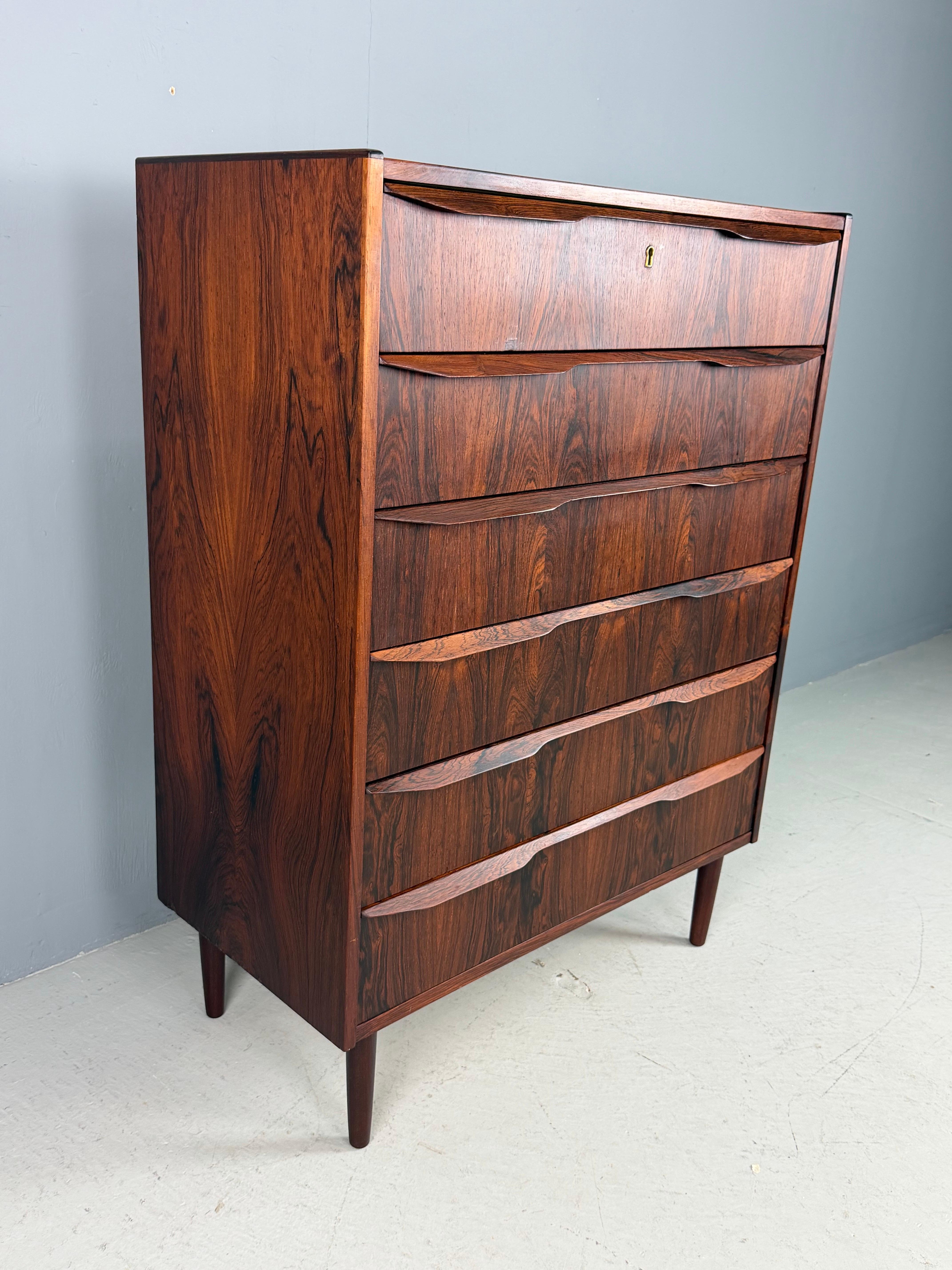 Mid-Century Modern Chest of Six Drawers, Tallboy in Teak, Denmark 1960s in vendita 2