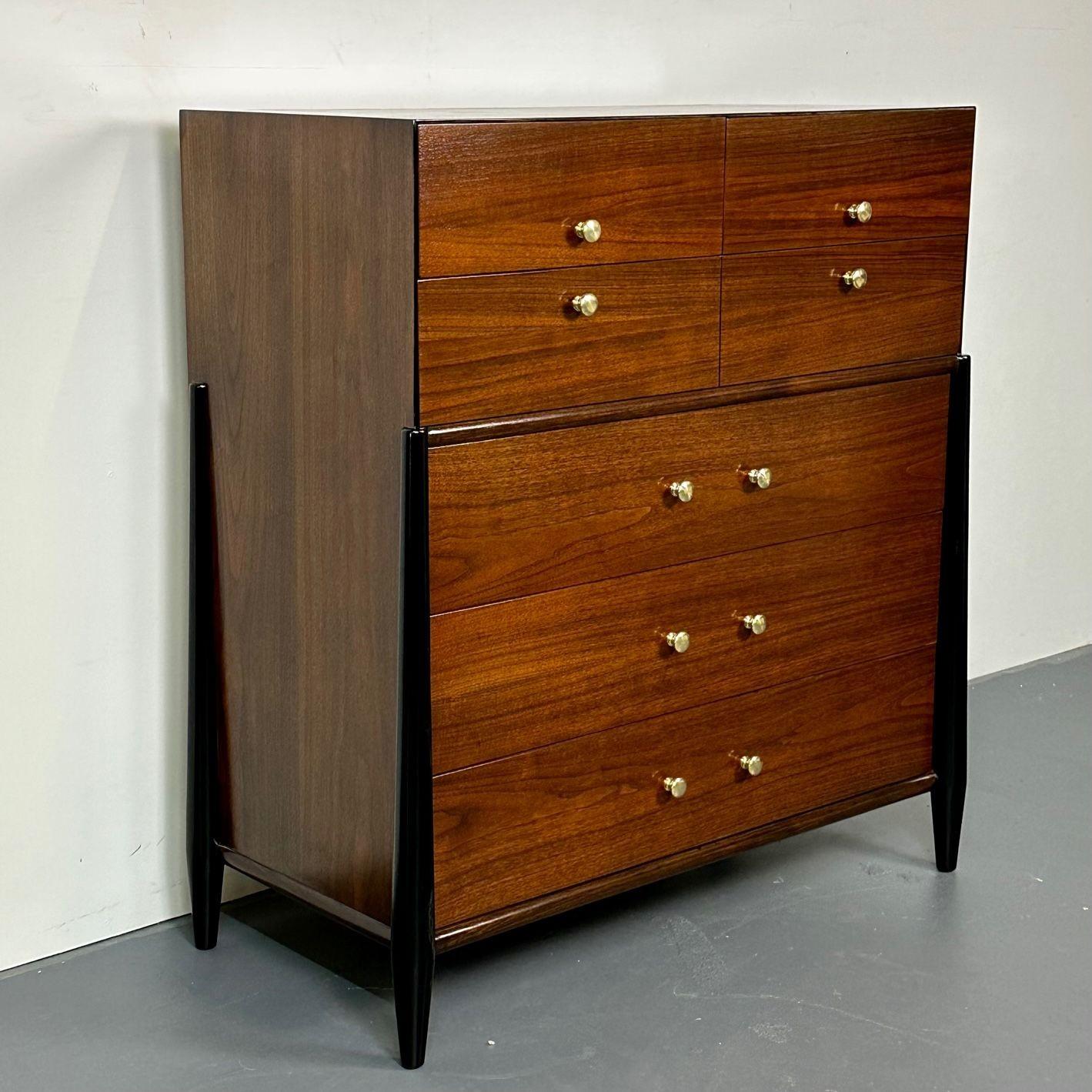 Mid Century Modern Chest, West Michigan Furniture Co. Ebony, Walnut, Metz In Good Condition For Sale In Stamford, CT