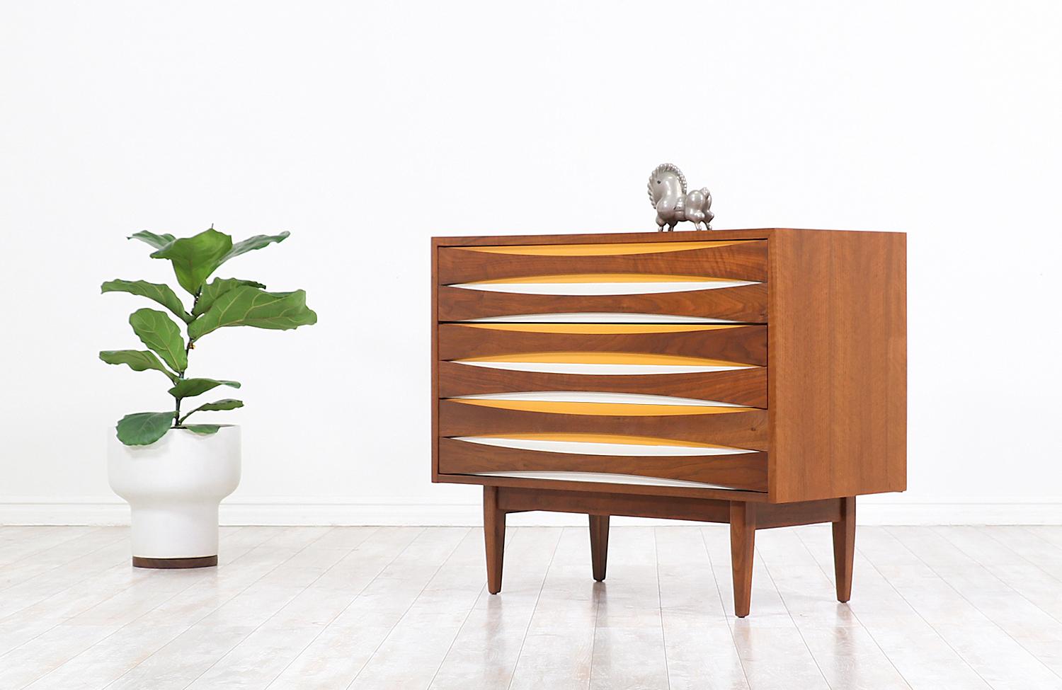 American Mid-Century Modern Chest with Lacquered Bowtie Style Drawers