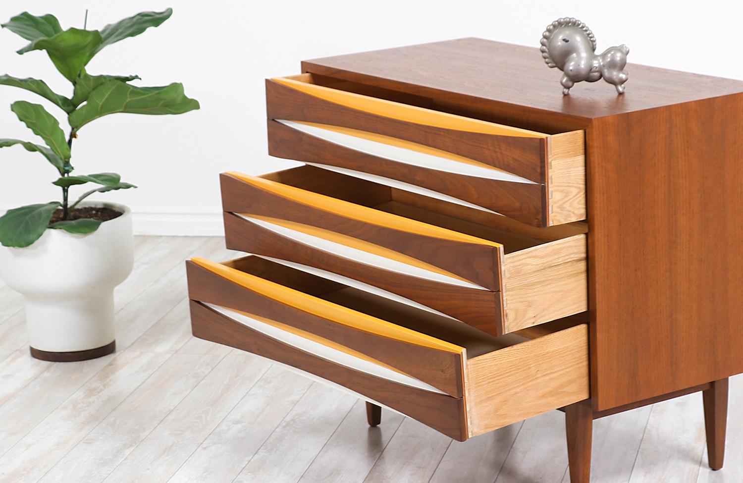 Mid-Century Modern Chest with Lacquered Bowtie Style Drawers 1