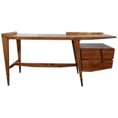 Mid-Century Modern Chestnut Desk with Bronze Sabots, Attributed to Gio Ponti