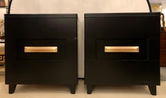 Mid-Century Modern Chests or Nightstands, a Pair of Ebony Hollywood Regency