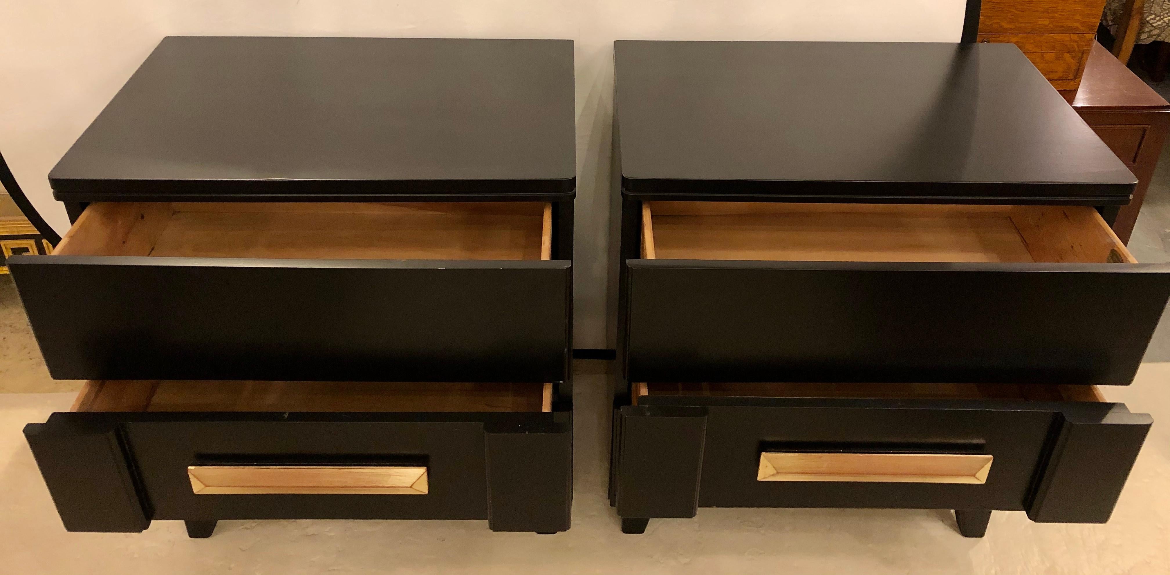 Mid-20th Century Mid-Century Modern Chests or Nightstands, a Pair of Ebony Hollywood Regency