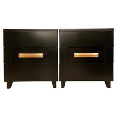 Mid-Century Modern Chests or Nightstands, a Pair of Ebony Hollywood Regency