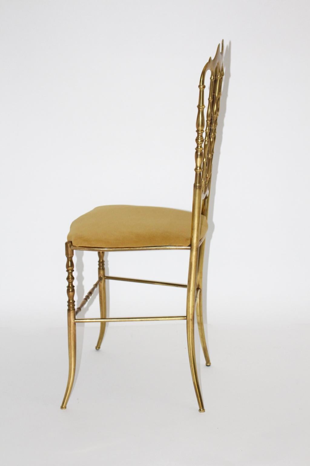 Italian Mid-Century Modern Chiavari Brass Vintage Side Chair, 1960s, Italy For Sale