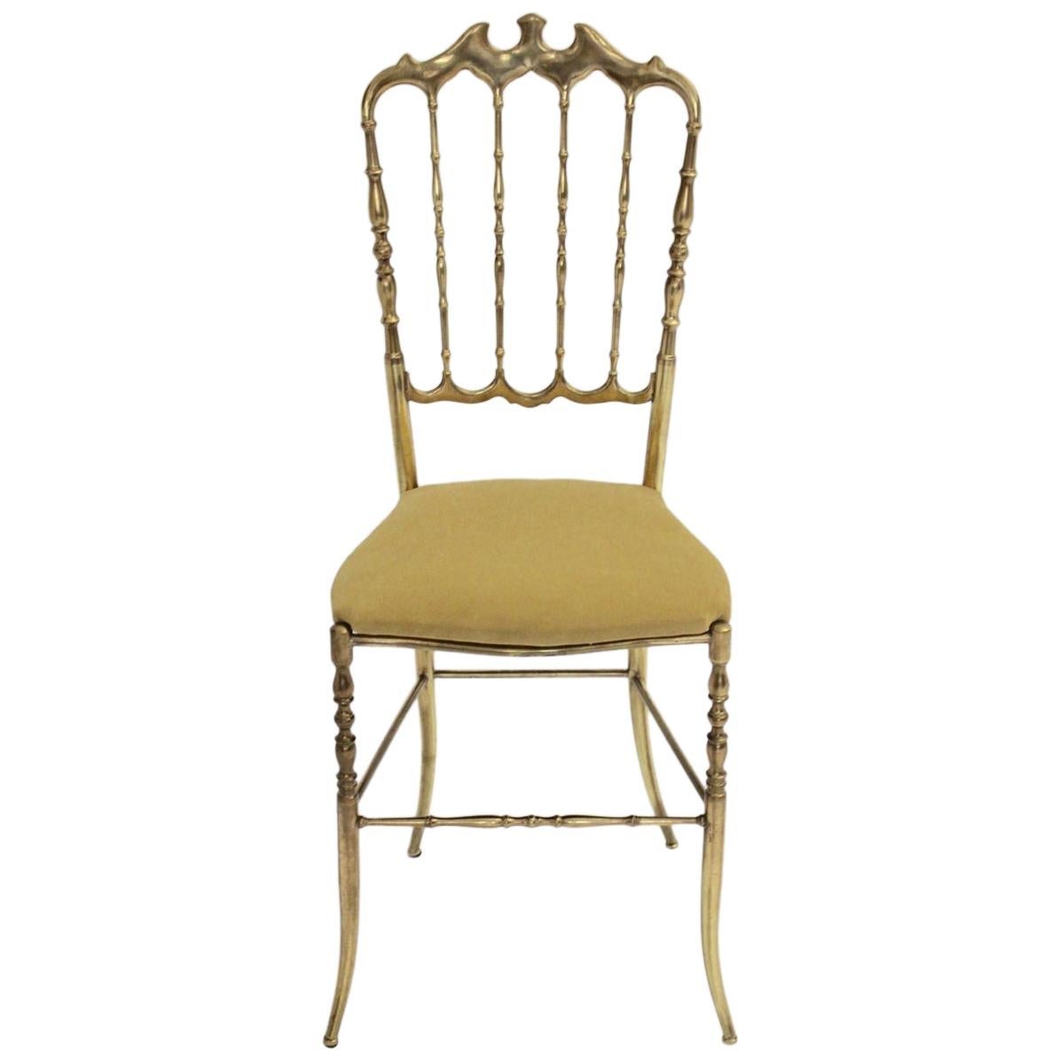 Mid-Century Modern Chiavari Brass Vintage Side Chair, 1960s, Italy For Sale