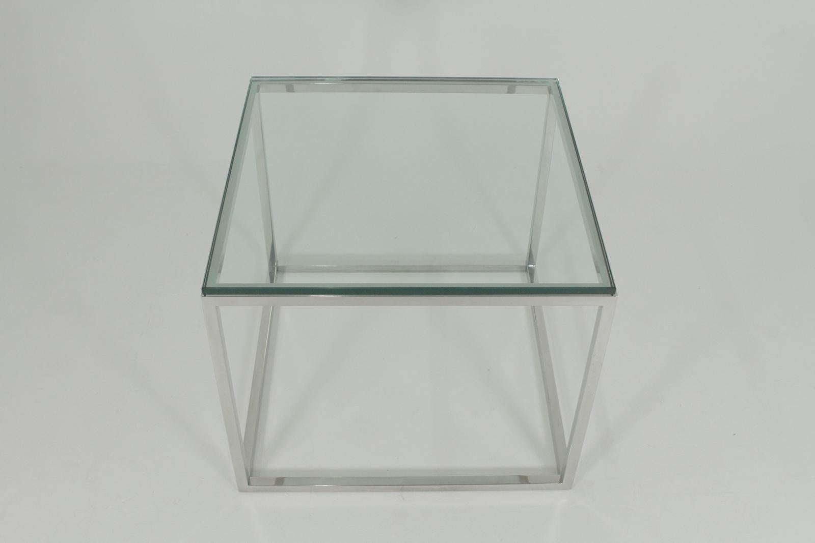 American Mid-Century Modern Pair of Milo Baughman Style Chrome Glass Square End Tables