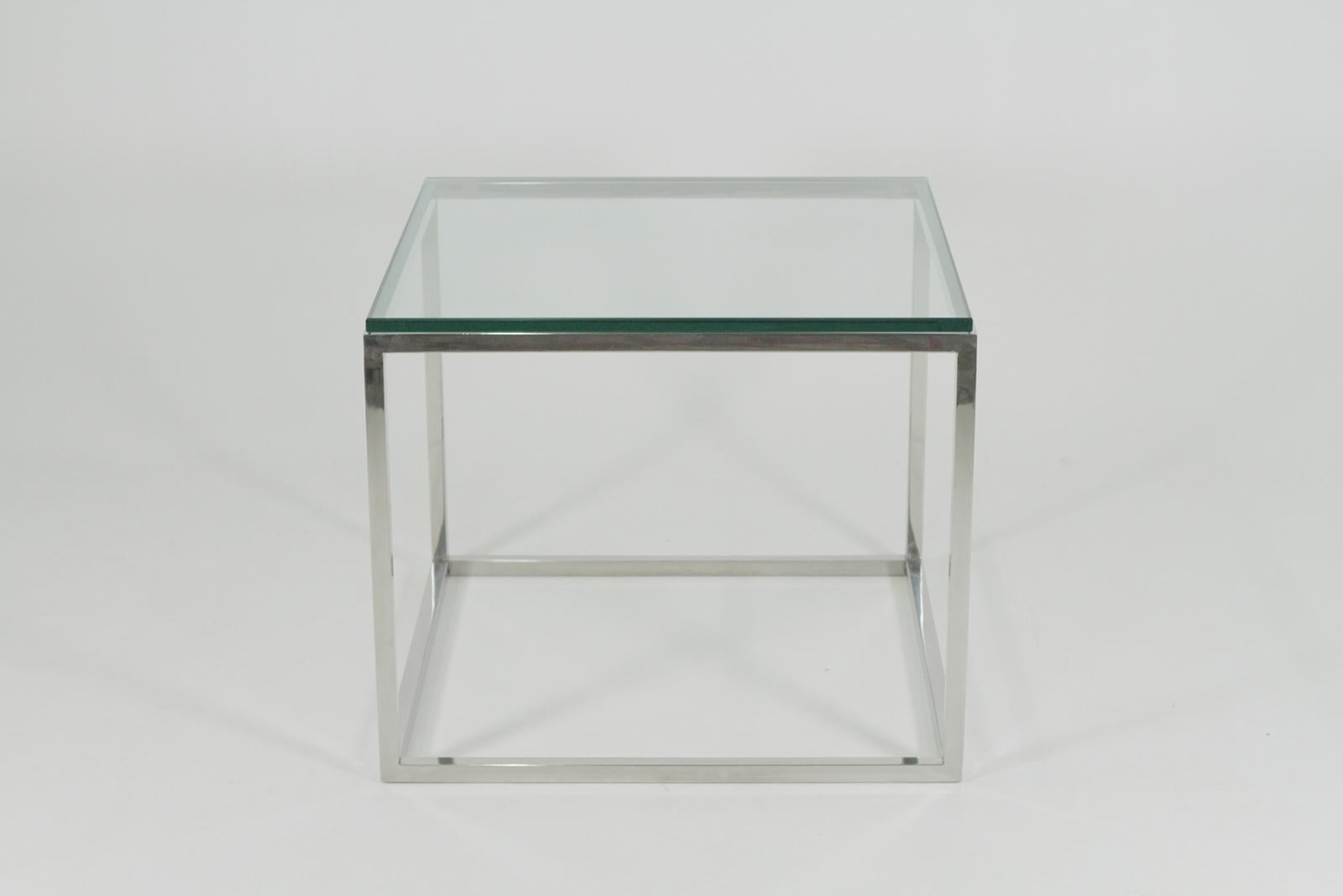 Mid-Century Modern Pair of Milo Baughman Style Chrome Glass Square End Tables 1