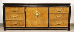 Mid-Century Modern Chin Hua Century Burl Brass Credenza Dresser Wall Mirrors