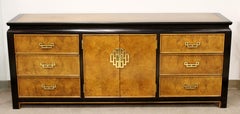Mid-Century Modern Chin Hua Century Burl Wood and Brass Credenza Dresser, 1970s