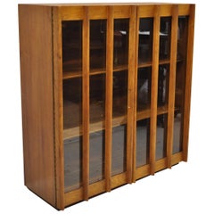 Mid-Century Modern China Cabinet Bookcase Hutch Top Sculptural Walnut Glass Door