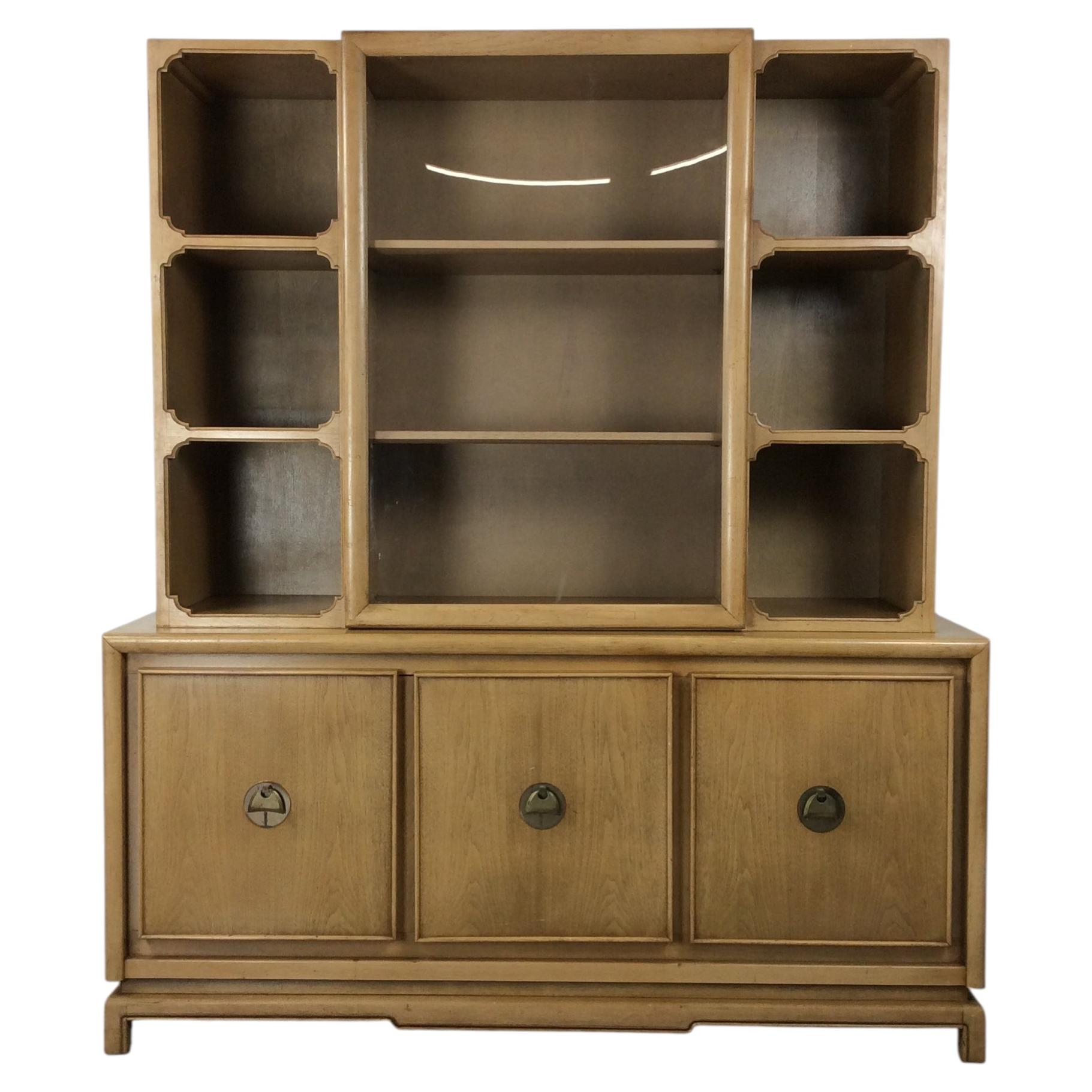 Mid Century Modern China Cabinet with Limed Finish For Sale